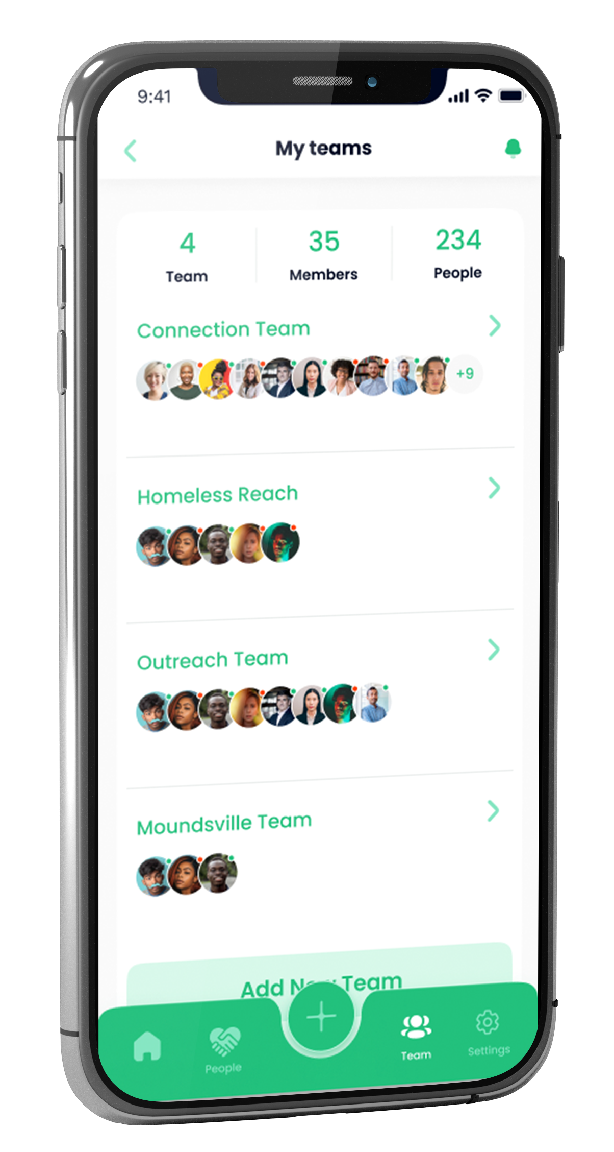 The Take Root app showing a contact's profile and activity history.